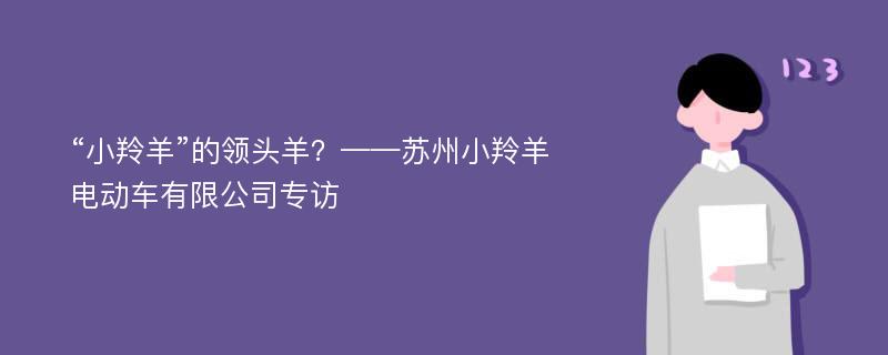 “小羚羊”的领头羊？——苏州小羚羊电动车有限公司专访