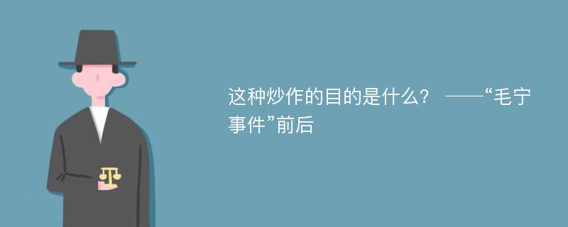 这种炒作的目的是什么？ ──“毛宁事件”前后