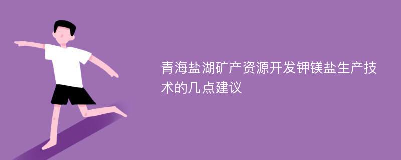 青海盐湖矿产资源开发钾镁盐生产技术的几点建议